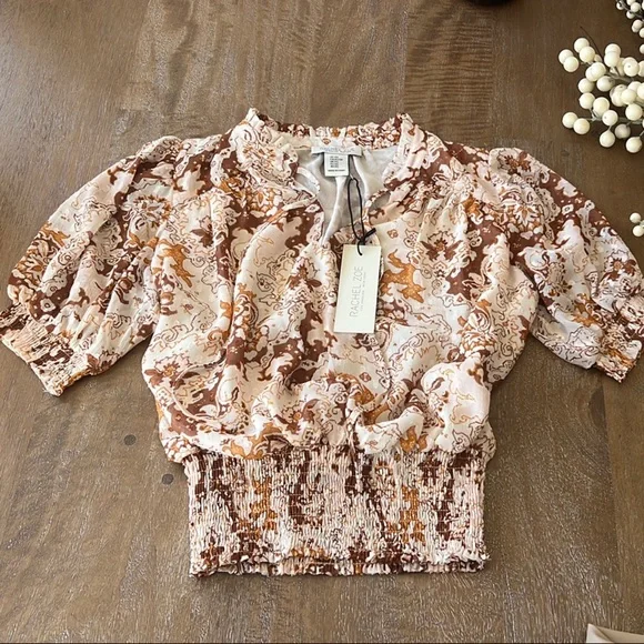 Rachel Zoe Brown and Cream Women's Boho Blouse Top - Picture 1 of 4